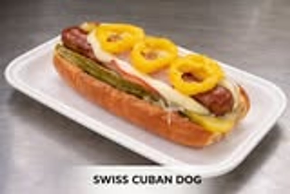 Swiss Cuban Dog on a tray.